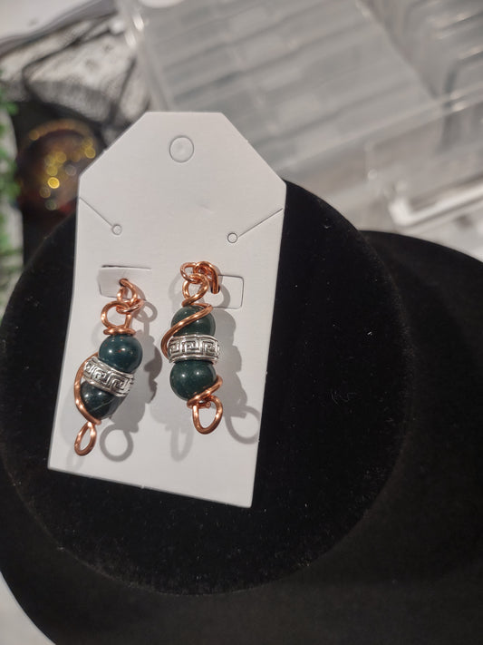 Bloodstone Gemstone silver and copper earrings