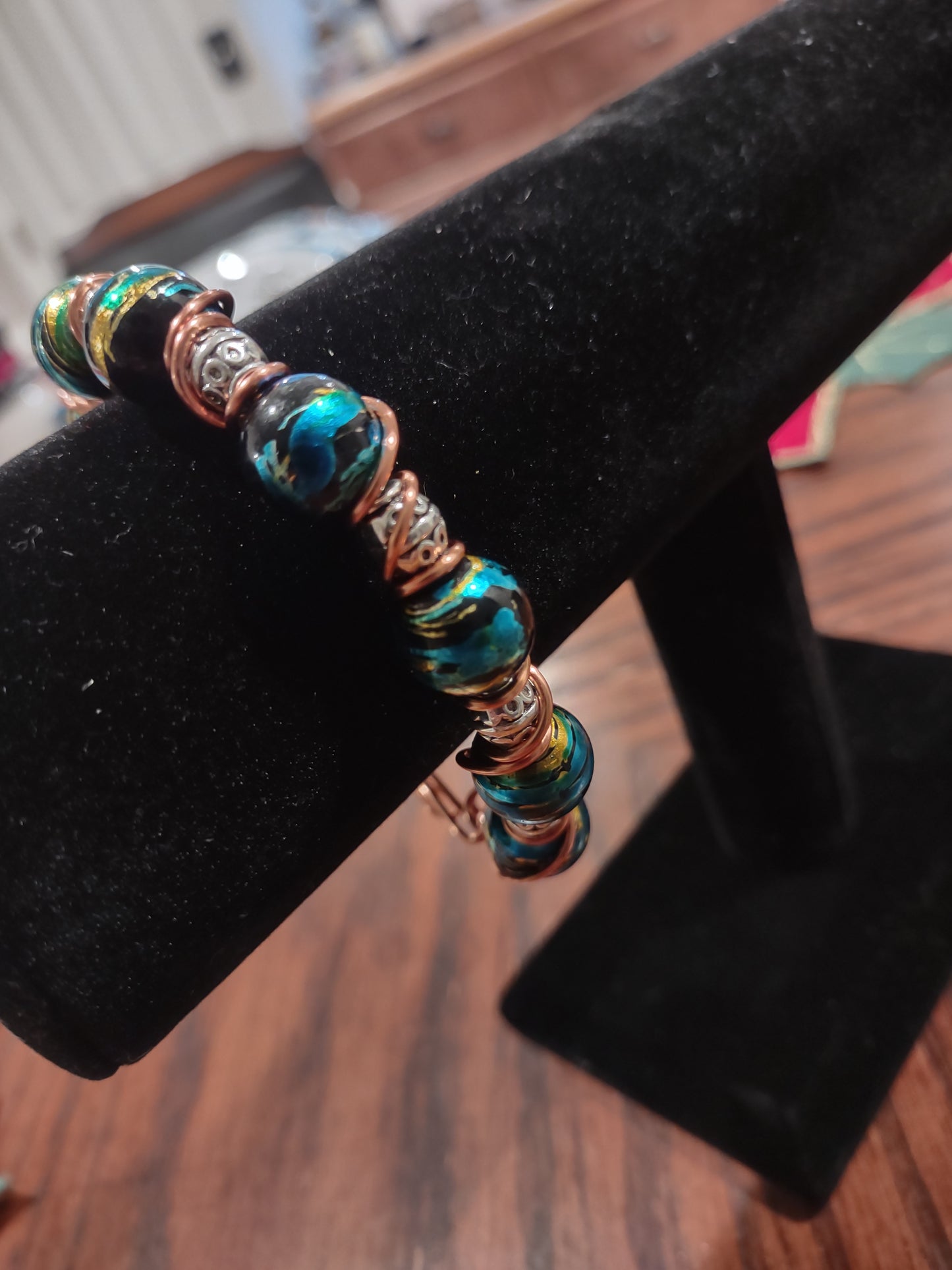 Blue and Silver copper wire Wrapped bracelet