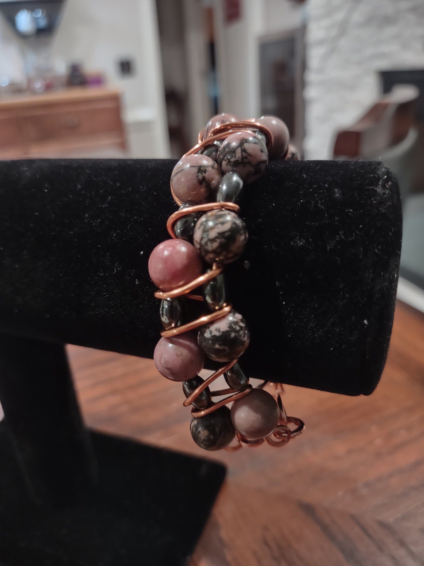 Rhodolite and Hematite beaded and Wire Wrapped bracelet