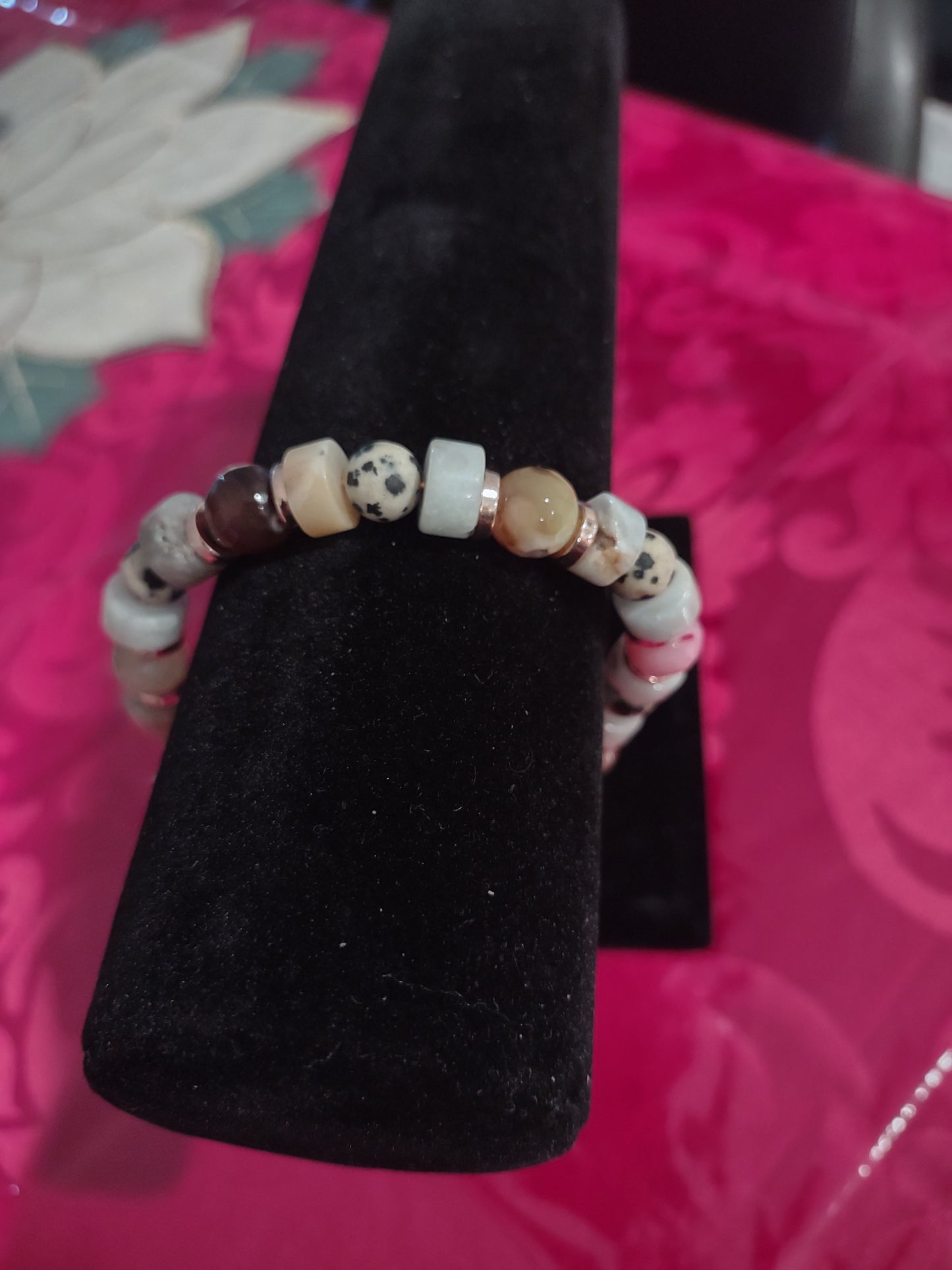 Amazonite, Jasper, and dalmatian Jasper wired bracelet