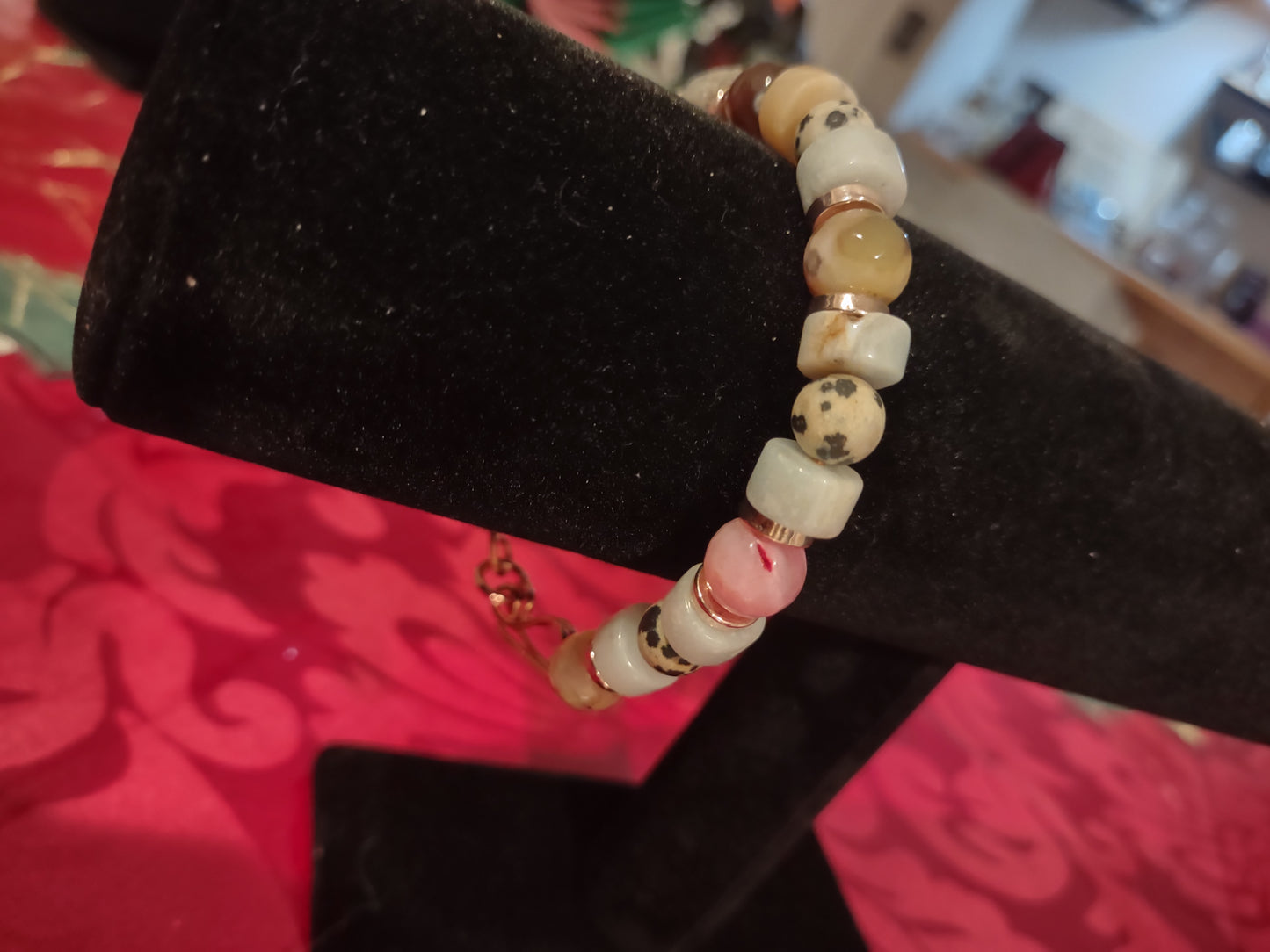 Amazonite, Jasper, and dalmatian Jasper wired bracelet